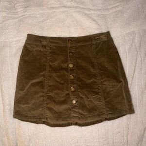 Green Corduroy Button-Front Skirt